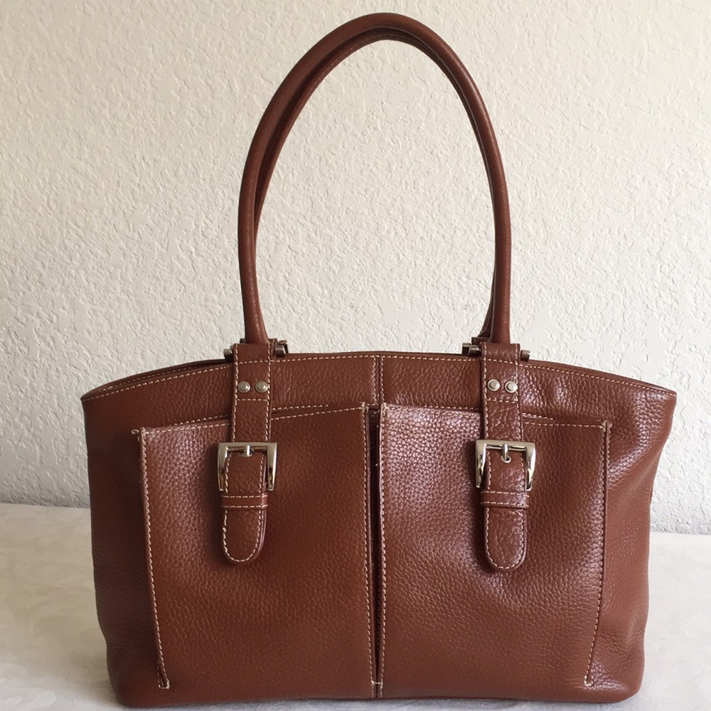 Tignanello brown front pocket leather tote